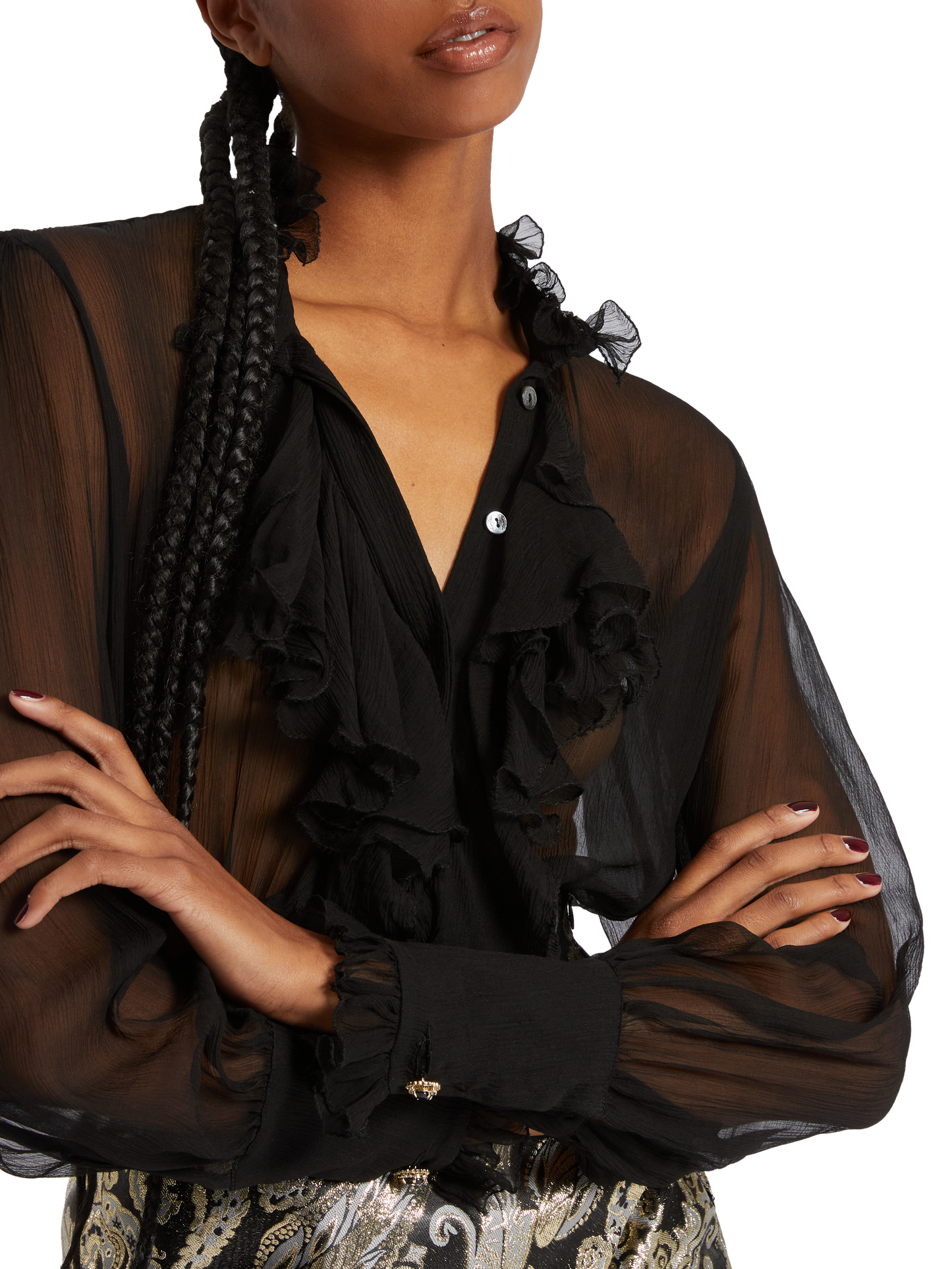 Silk ruffles shirt with jewel bottons