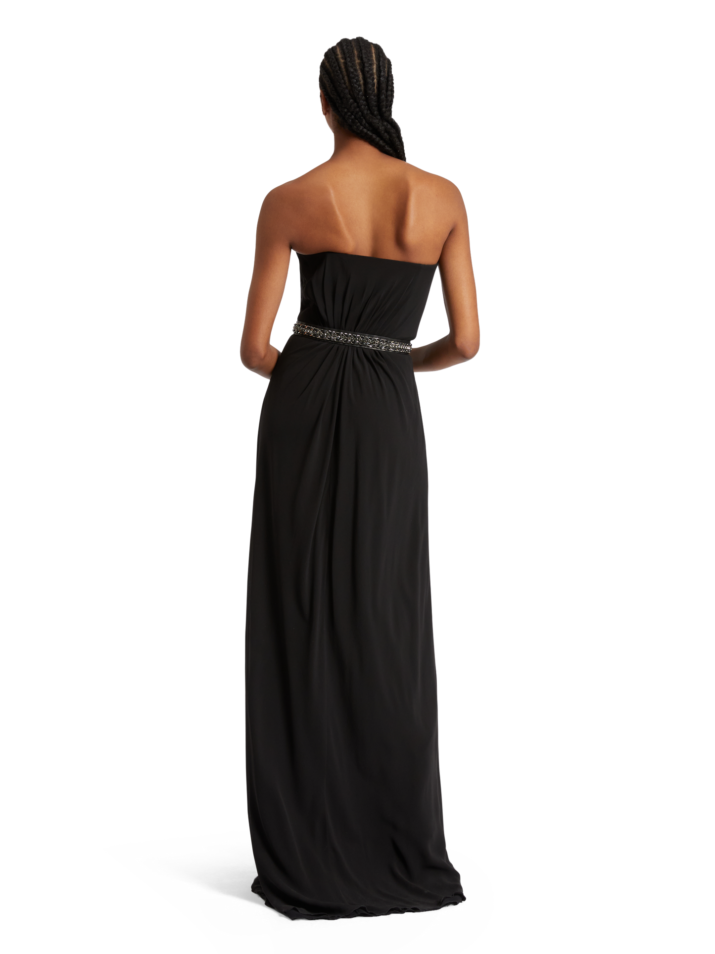 LONG STRAPLESS BUSTIER DRESS IN SILK GEORGETTE