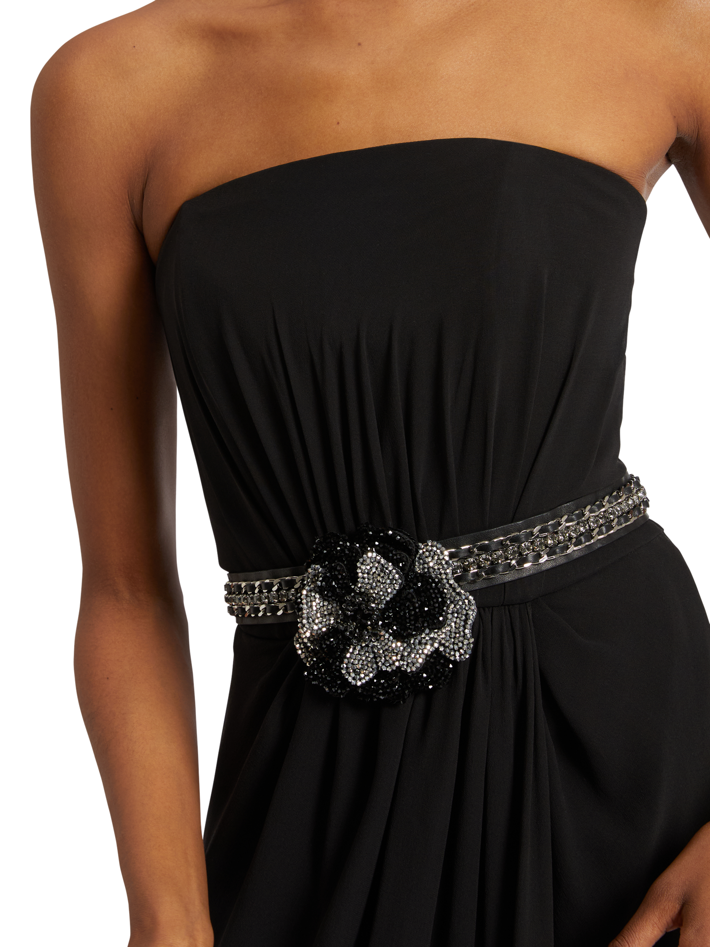 LONG STRAPLESS BUSTIER DRESS IN SILK GEORGETTE