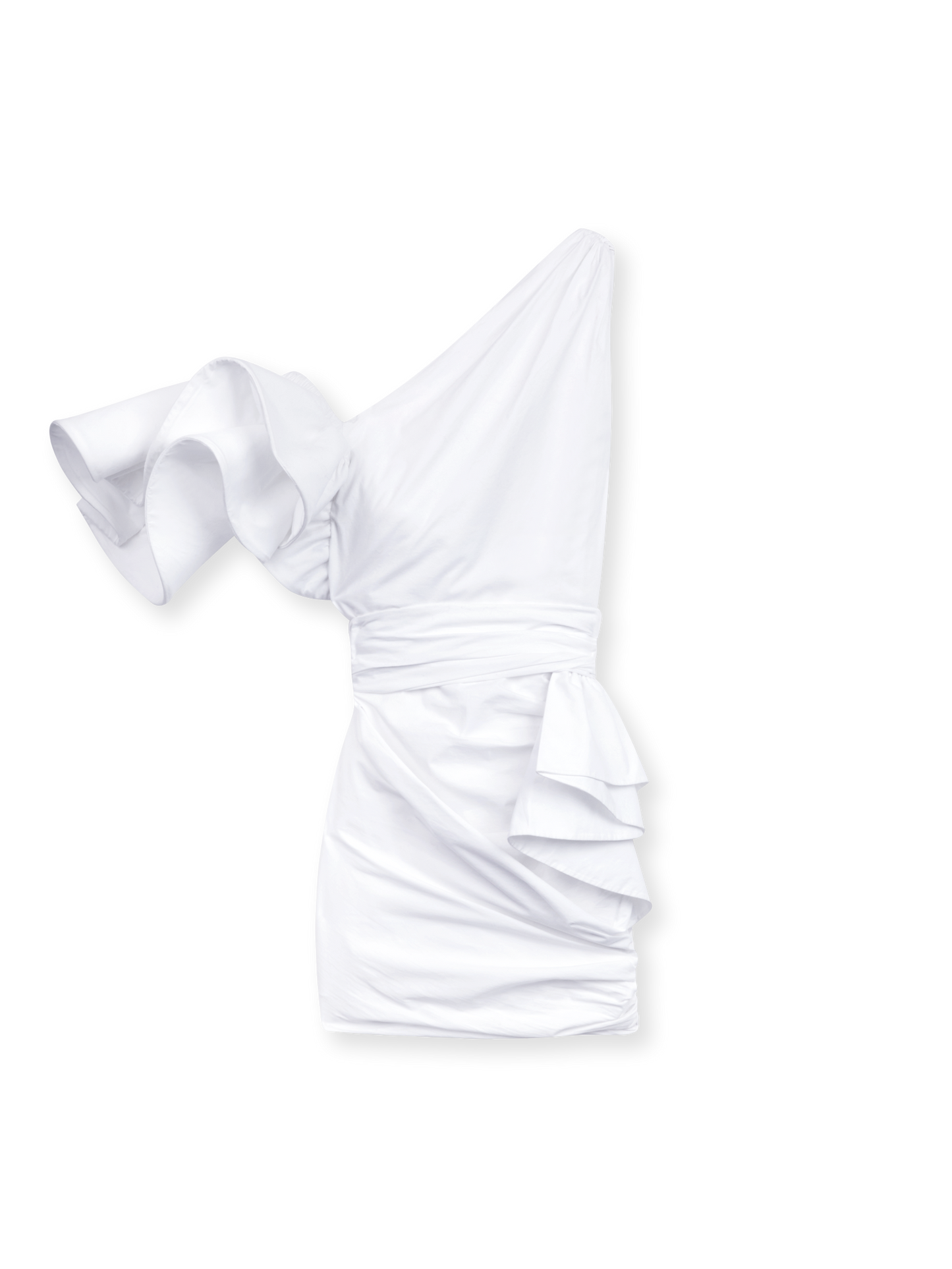 ONE SHOULDER MINI DRESS IN POPELINE