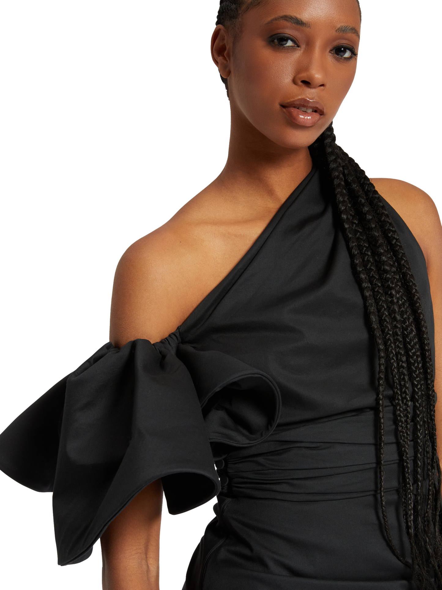 ONE SHOULDER MINI DRESS IN POPELINE