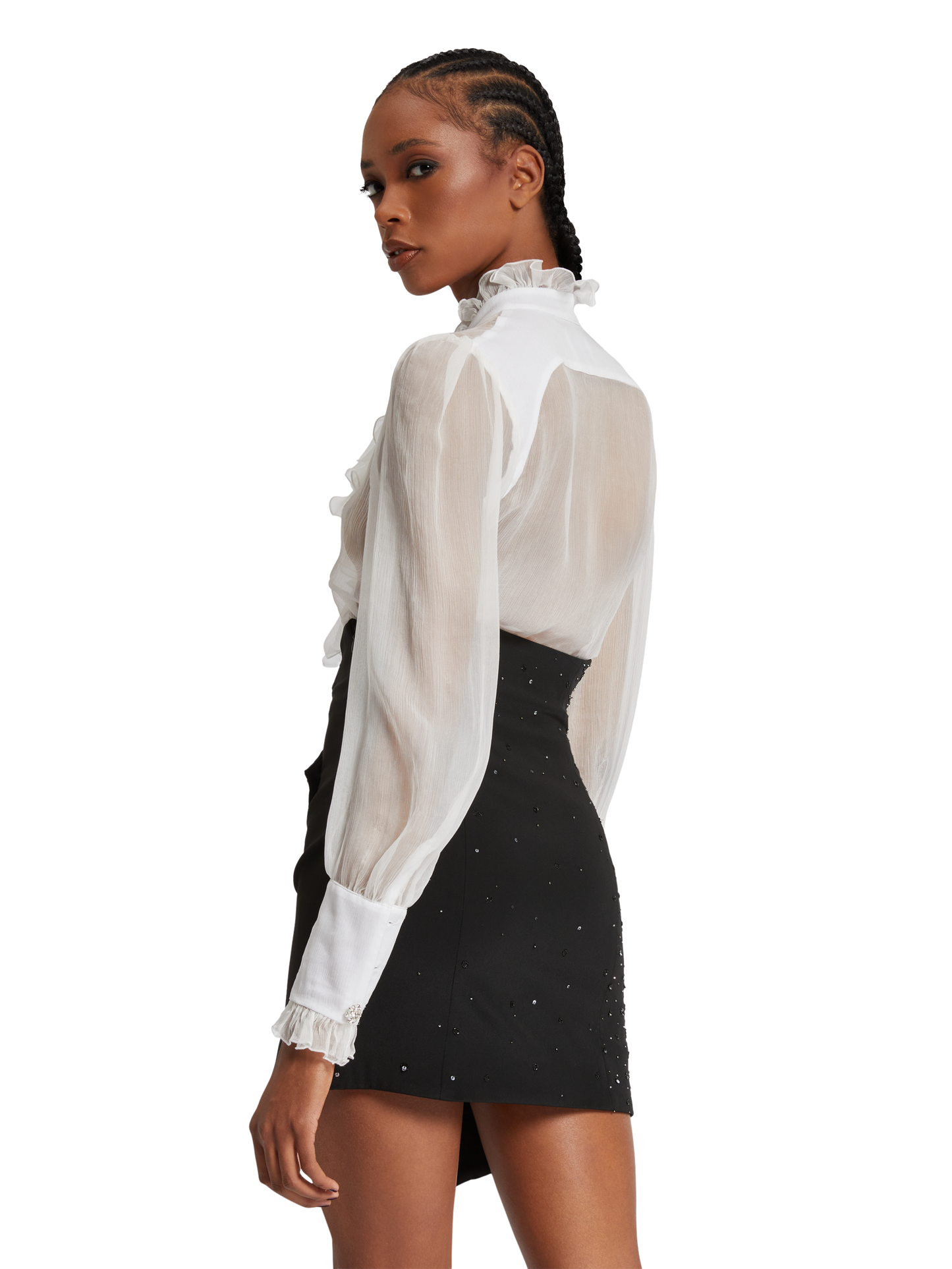 Silk ruffles shirt with jewel buttons