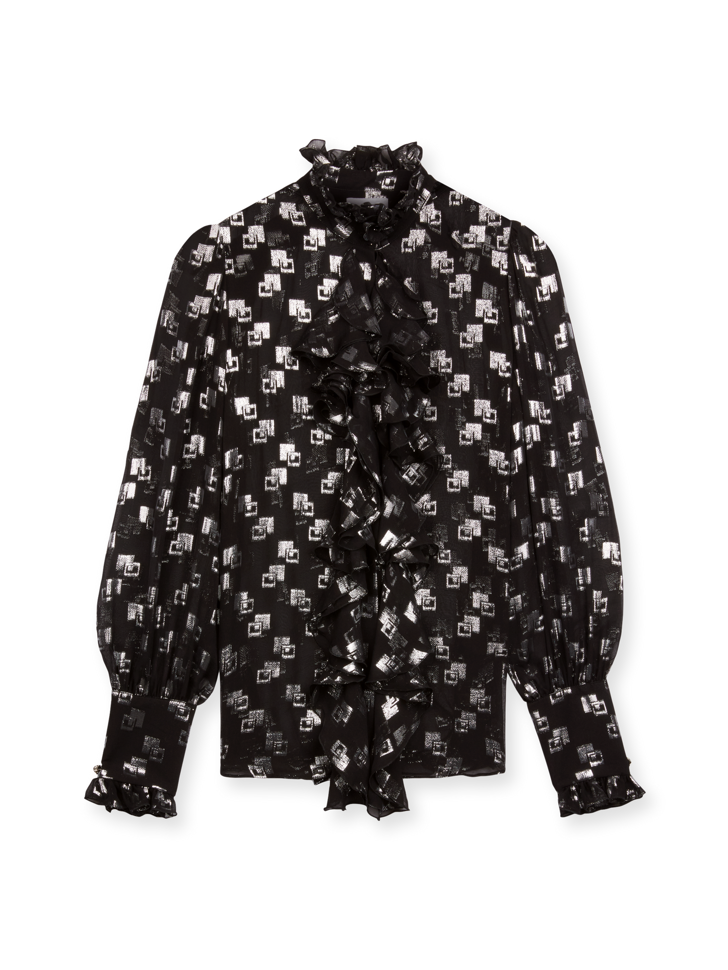 Silk ruffles shirt with jewel buttons