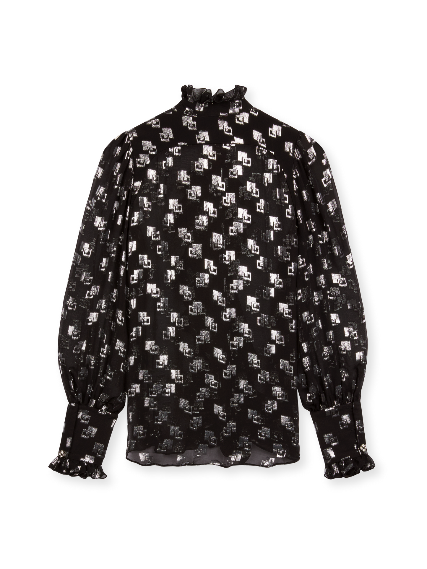 Silk ruffles shirt with jewel buttons