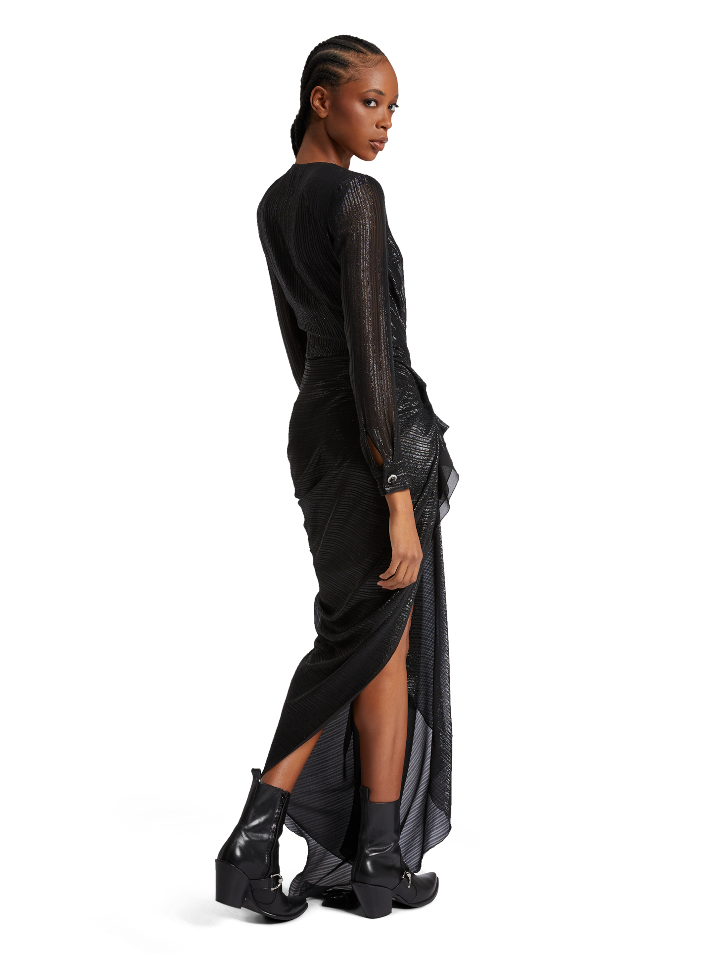 Long draped dress in silk chiffon lurex